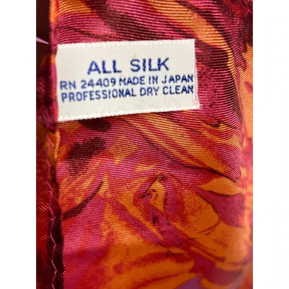 Vibrant Floral Silk Scarf Women Pink Orange Purple‎ Abstract Border